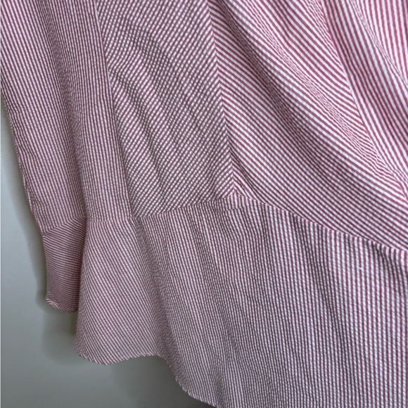 Nina Leonard Red and White Striped Seersucker Sleeveless Tiered Dress - Picture 6 of 7